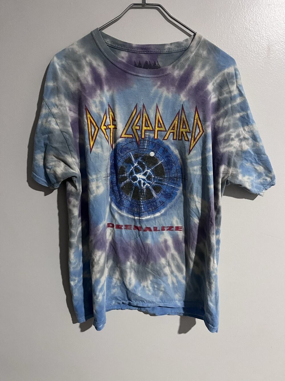 Def Leppard Shirt Mens L Multicolor Short Sleeve Tie Dye Adrenalize Cotton
